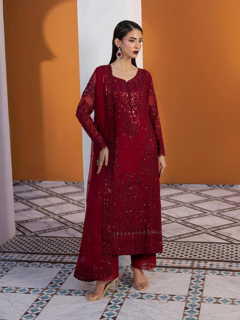 Gulaal Embroidered Chiffon Suit Crimson