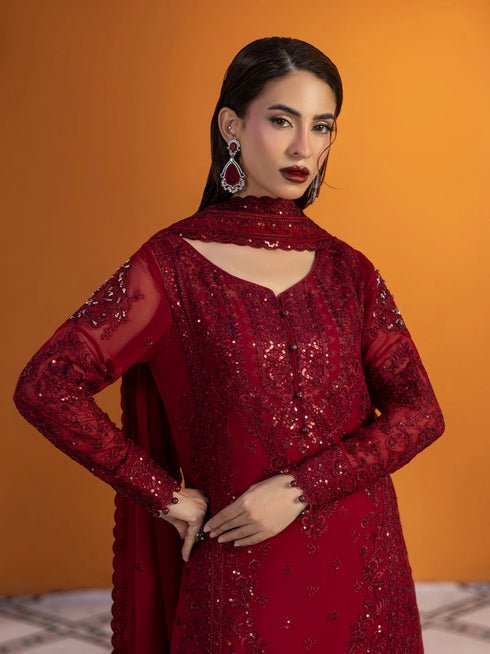 Gulaal Embroidered Chiffon Suit Crimson
