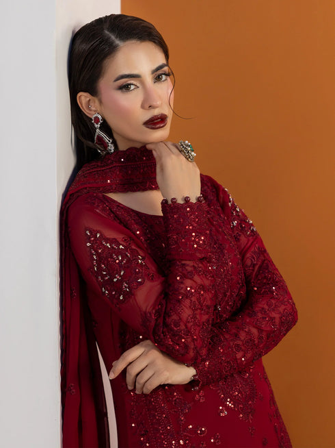 Gulaal Embroidered Chiffon Suit Crimson
