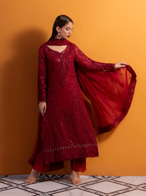 Gulaal Embroidered Chiffon Suit Crimson