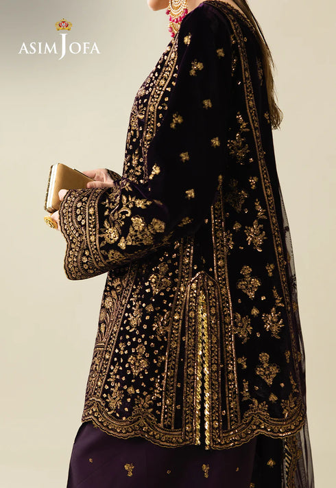 Asim Jofa Embroidered Velvet Suit AJULM-02
