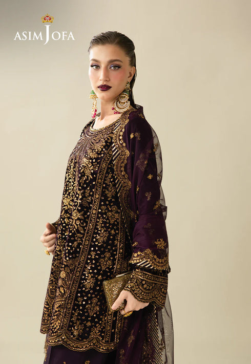 Asim Jofa Embroidered Velvet Suit AJULM-02