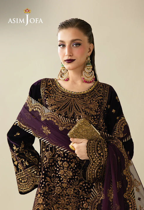 Asim Jofa Embroidered Velvet Suit AJULM-02
