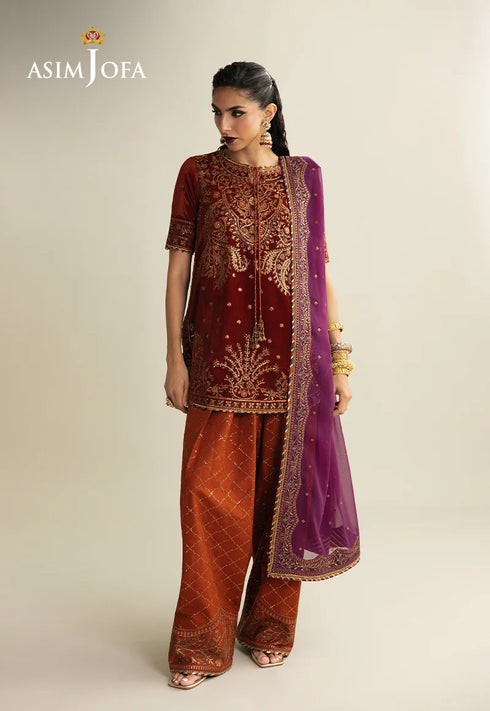 Asim Jofa Embroidered Velvet Suit AJULM-08