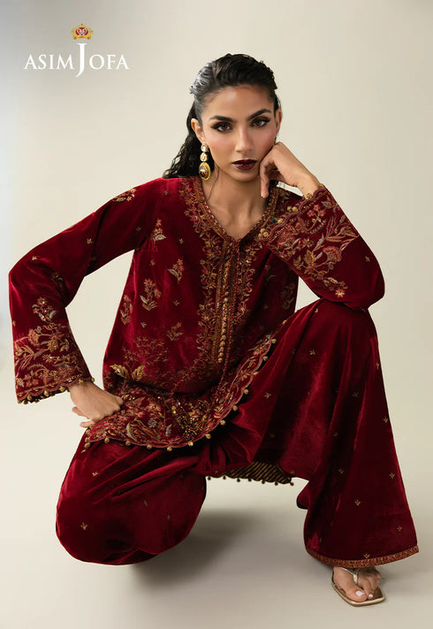 Asim Jofa Embroidered Velvet Suit AJULM-05