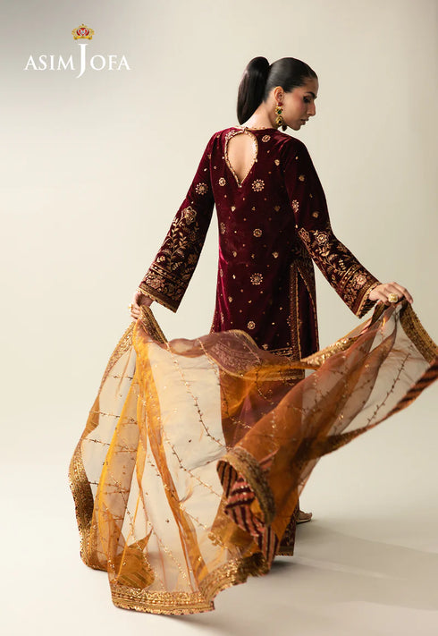 Asim Jofa Embroidered Velvet Suit AJULM-07