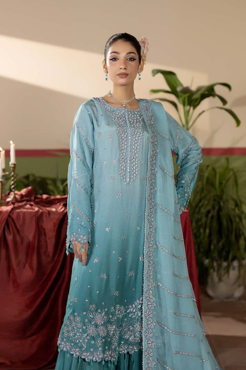Maryams Embroidered Silk Suit Sapphire-HRI-8591