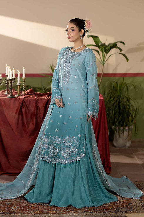 Maryams Embroidered Silk Suit Sapphire-HRI-8591