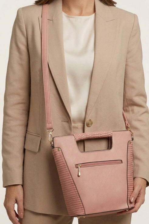 Faux Crocodile Rock N Roll V Handbag - Pink