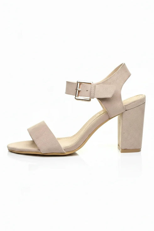 Women Low Block Heel Sandals Nude Suede G-1840