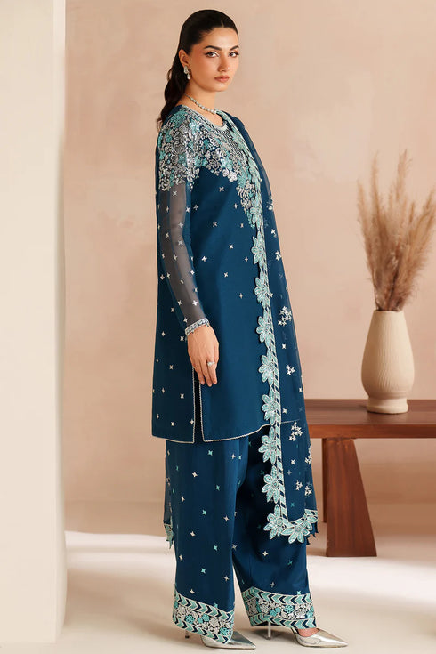 Farasha Embroidered Chiffon Suit Cobalt Haze