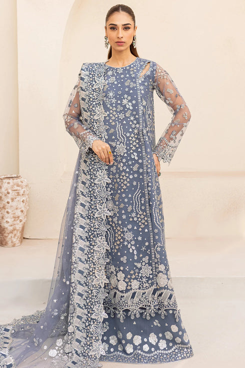 Farasha Embroidered Net Suit Dusky Shadow