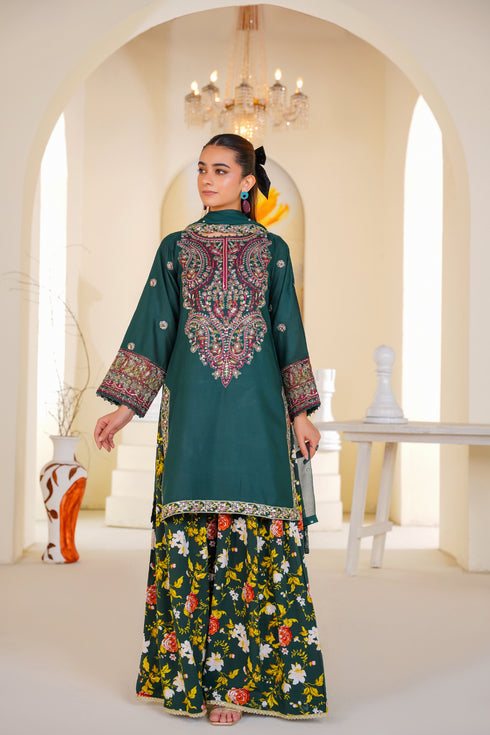 Attire Designer Embroidered Linen 3PC Suit AD-07