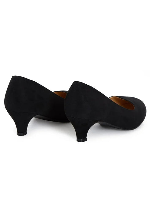 Women's Black Suede Low Kitten Heel Court Shoes Round Toe — G20