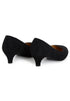 Women's Black Suede Low Kitten Heel Court Shoes Round Toe — G20