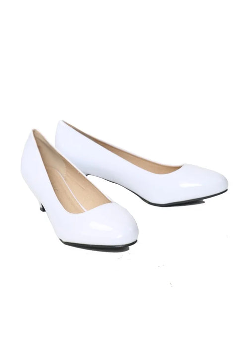 Women Unisex Low Kitten White Paintent Heel G20 Plus