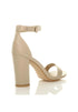 Ladies Block high Heel Ankle Strap peep Toe Strappy Sandals Nude Patent G-1810