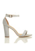 Silver Block Heel Ankle Strap Sandals Peep Toe Buckle Glitter Mesh - G-1810