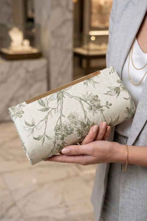 Floral Print Chain Clutch - Green
