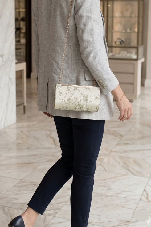 Floral Print Chain Clutch - Green