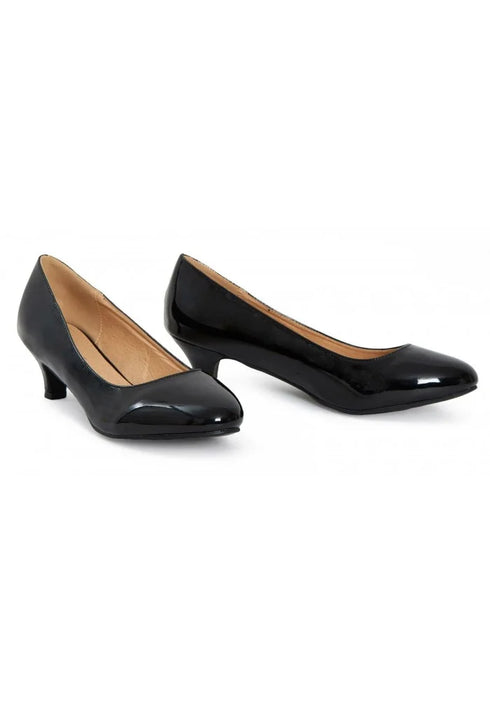 Women Round Toe Kitten Heel Shoes Black patent G-20 PLUS