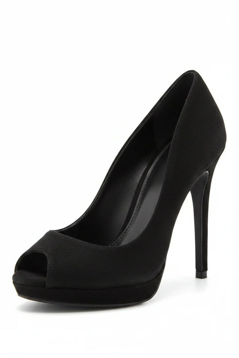 Black Suede Peep Toe High Heel Court Shoes – G-926