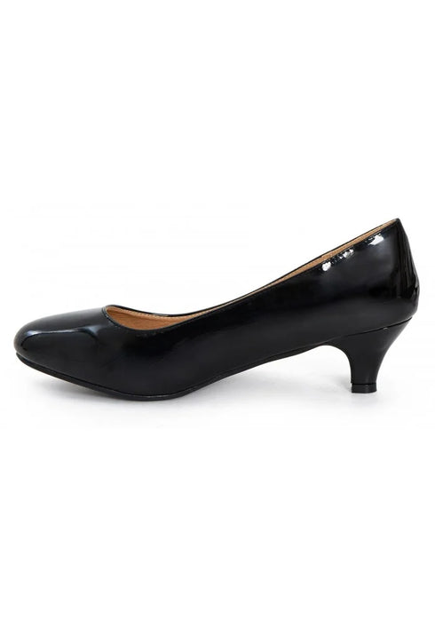 Women Round Toe Kitten Heel Shoes Black patent G-20 PLUS