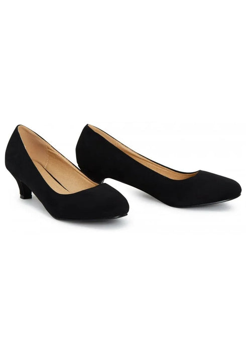 Women Round Toe Kitten Heel Shoes Black Suede G-20 PLUS