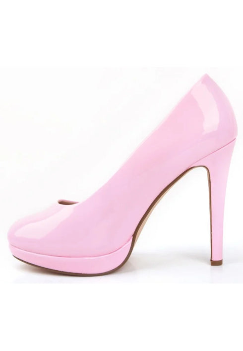 Women's Pink Patent Round Toe High Heel Court Shoes