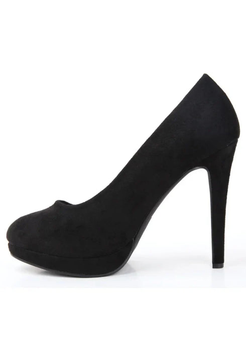 Black Suede Round Toe High Heel Court Shoes – G-925