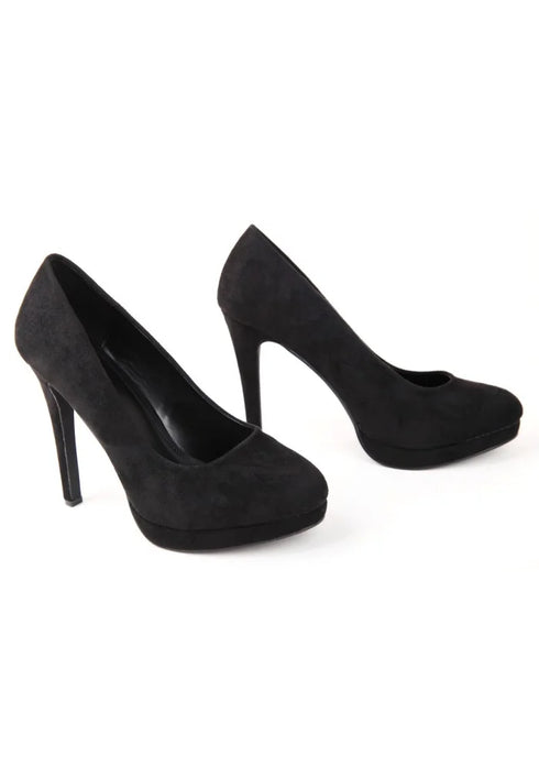 Black Suede Round Toe High Heel Court Shoes – G-925