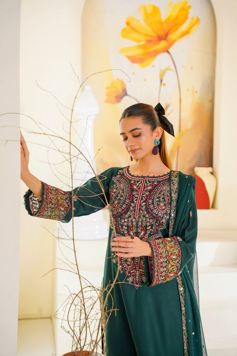 Attire Designer Embroidered Linen 3PC Suit AD-07