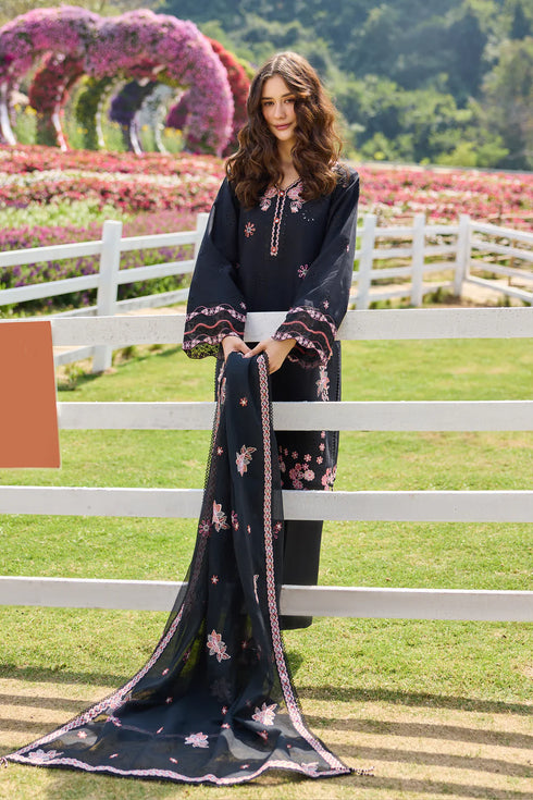 Farasha Embroidered Lawn 3 Piece Suit Dark Passion