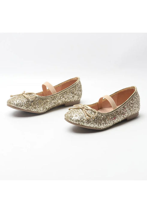 Girl’s Mary Jane Ballerina Flat Shoes- Gold Glitter