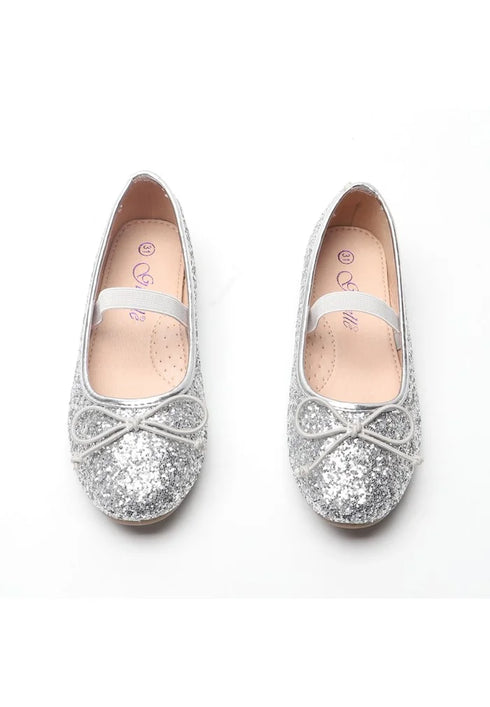 Girl’s Mary Jane Ballerina Flat Shoes- Silver Glitter