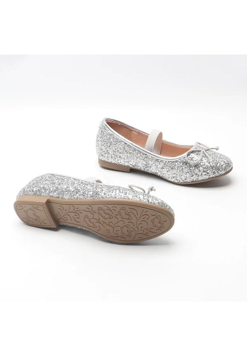 Girl’s Mary Jane Ballerina Flat Shoes- Silver Glitter