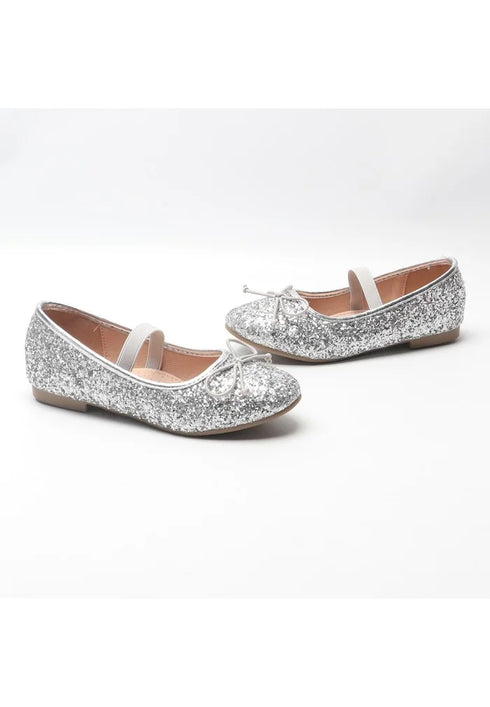 Girl’s Mary Jane Ballerina Flat Shoes- Silver Glitter