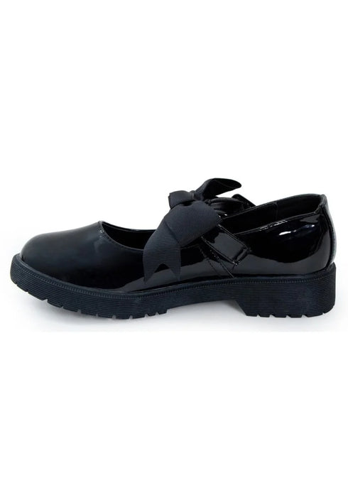 Girls Mary Jane School Shoes with Bow On Strap- Black Patent BET-78