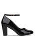 Black Ankle Strap Block Heel Court Shoes– G-1829