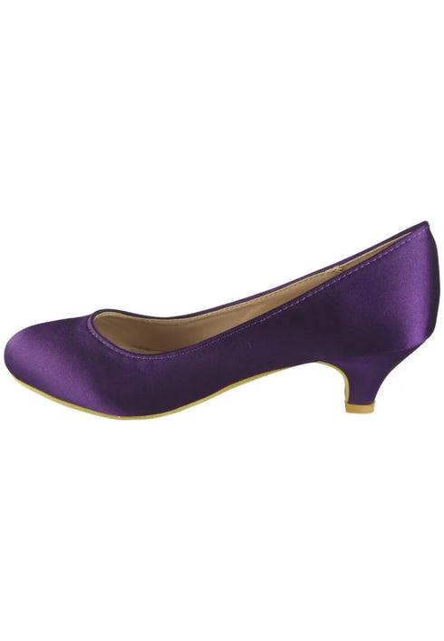 Women Round Toe Kitten Heel Shoes Purple Satin G-20