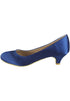Women Round Toe Kitten Heel Shoes Navy Satin G-20