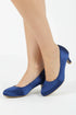 Women Round Toe Kitten Heel Shoes Navy Satin G-20