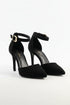 Women's Black Suede Ankle Strap Stiletto Court Shoes Pointed Toe 221