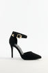 Women's Black Suede Ankle Strap Stiletto Court Shoes Pointed Toe 221