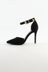 Women's Black Suede Ankle Strap Stiletto Court Shoes Pointed Toe 221