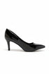 Womens Mid Heels Pointed Toe Party Court Shoes- Black Patent G-923-7