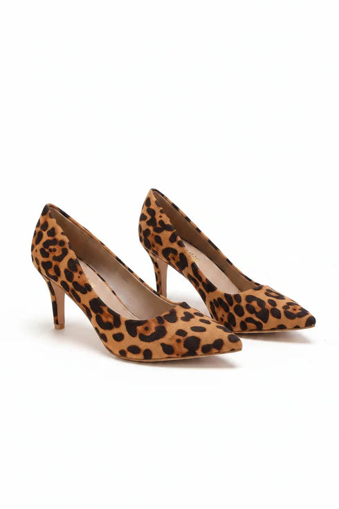 Womens Mid Heels Pointed Toe Party Court Shoes- Leopard Suede G-923-2