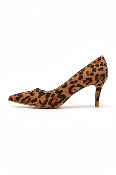 Womens Mid Heels Pointed Toe Party Court Shoes- Leopard Suede G-923-2
