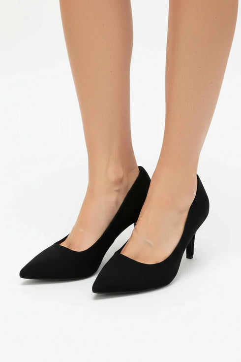 Womens Mid Heels Pointed Toe Party Court Shoes- Black Suede G-923-1
