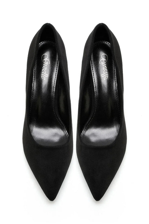 Womens Mid Heels Pointed Toe Party Court Shoes- Black Suede G-923-1